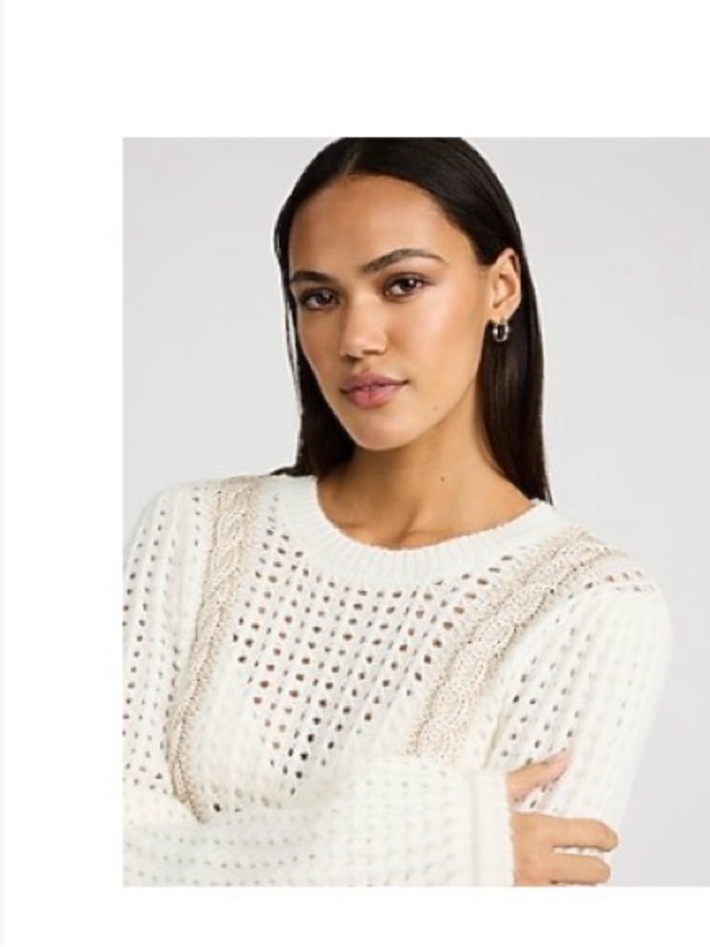 Express Cream Open-Knit Crewneck Sweater with Beige Cabletrim